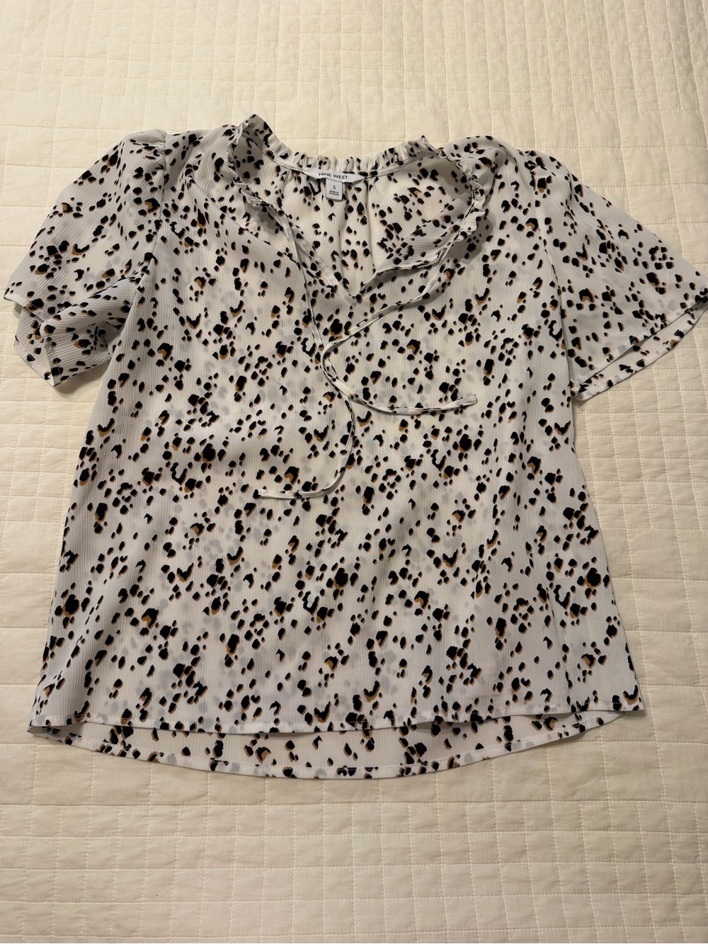 Nine West Tie-Neck Short Sleeve Blouse